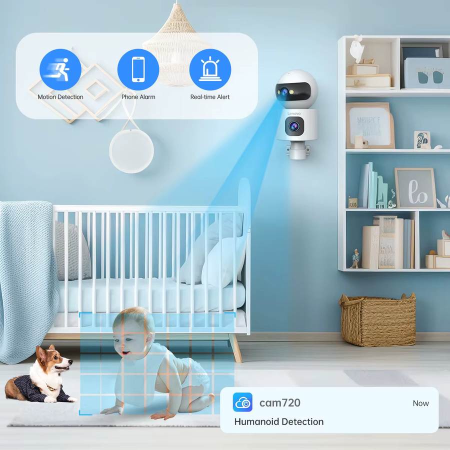 Lenovo Smart Home IP Kamera mit Dual-Objektiv, 6MP HD Video Überwachung, 5G WiFi und Auto Tracking in Weiß - Bild 3