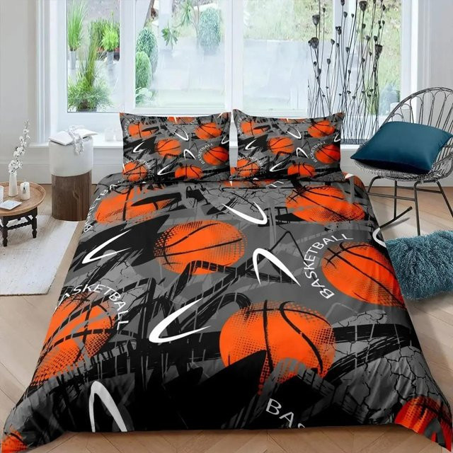 Basketball-Bettwäscheset Lodestar mit 3D-Motiv, Schwarz und Orange, Mikrofaser, B/H: 135 x 200 cm - Bild 1