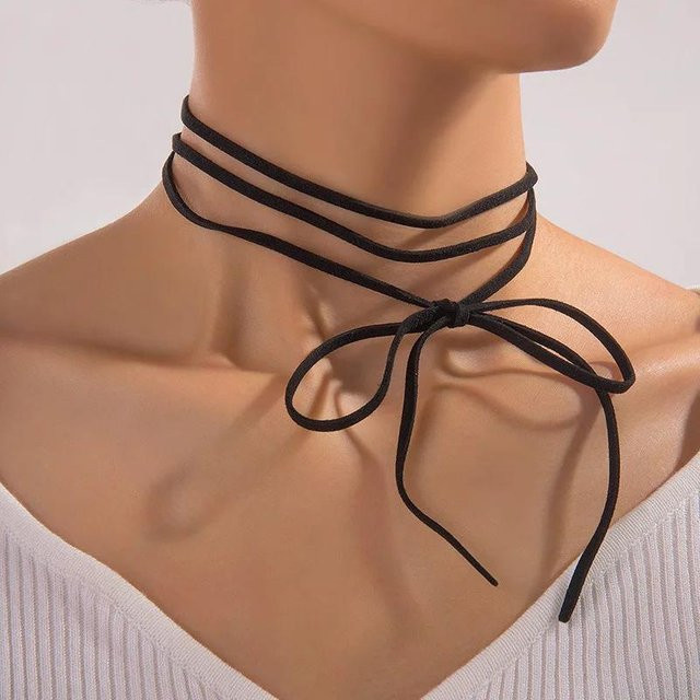 Choker Halskette, schwarzer Samt, Schleifenknoten, Damen, 145 cm - Bild 1