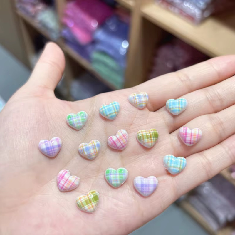 Zhou Nailart Herz-Plaid-Nagel-Charms, 3D-Nagelkunst, Glänzend, 100 Stück - Bild 2