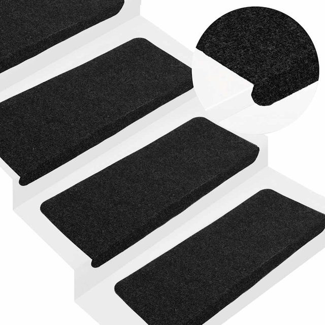 vidaXL Selbstklebende Stufenmatten 15 Stück, Schwarz, rutschfest und schalldämmend, B/T/H: 65 x 24,5 x 3,5 cm - Bild 3