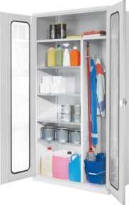 Kappes ErgoPlus Putzmittelschrank in Grau mit Sichtfenstertüren, 4 Fachböden und Schloss, Höhe: 195 cm, Breite: 100 cm, Tiefe: 50 cm - Bild 1