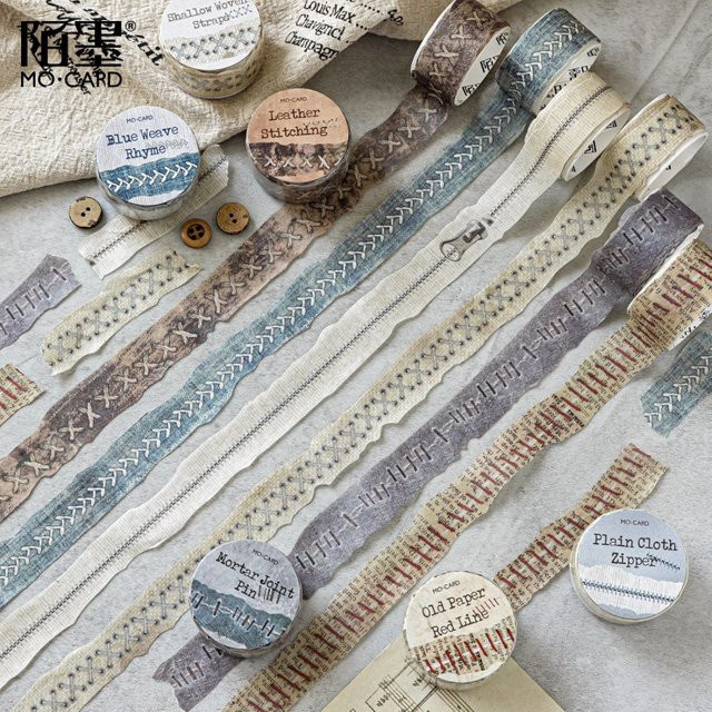 Vintage Washi-Tape Set mit zerrissenem und genähtem Design für Retro-Journal-Collagen, 2 Rollen, Multicolour - Bild 1