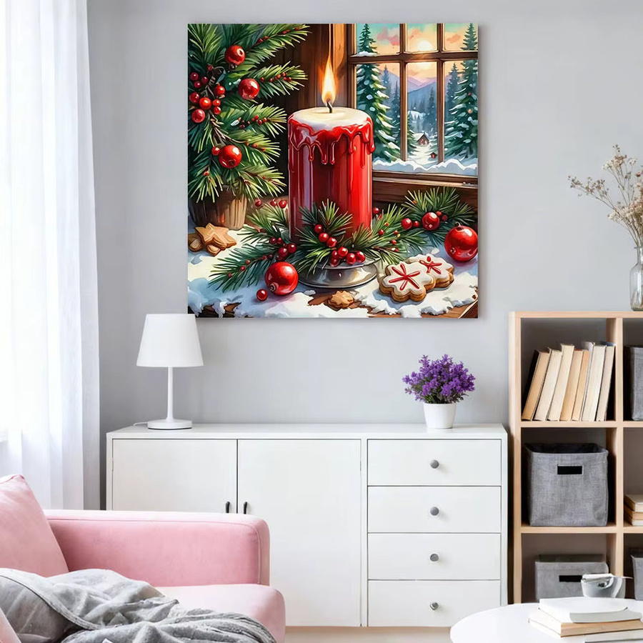 HUACAN Diamantmalerei Kerze mit Landschaftsmotiv als Deko-Set für Weihnachten und Home-Deko mit runden Vollbohrern - Bild 3
