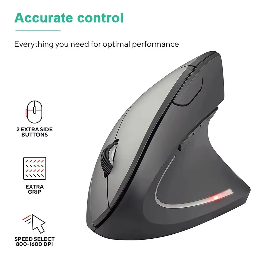 Ergonomische kabellose vertikale Maus von WALKESEN in Schwarz mit 2,4 GHz, optischem Sensor, 3 einstellbaren DPI und 6 Tasten für die rechte Hand - Bild 3