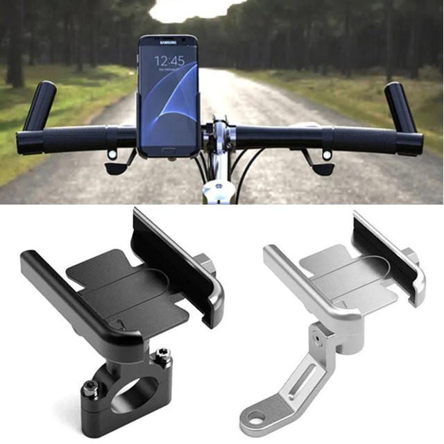 Einstellbare Handyhalterung für Motorrad und Fahrrad in Silber als GPS und Smartphone Halterung für den Lenker - Bild 1