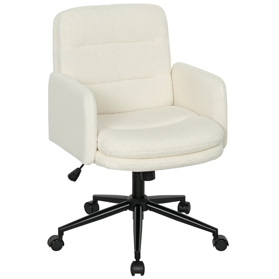 HOMCOM Schreibtischstuhl in Cremeweiß mit Bouclé-Optik, höhenverstellbarer Drehstuhl mit Wippfunktion für Homeoffice und Schlafzimmer - Bild 2