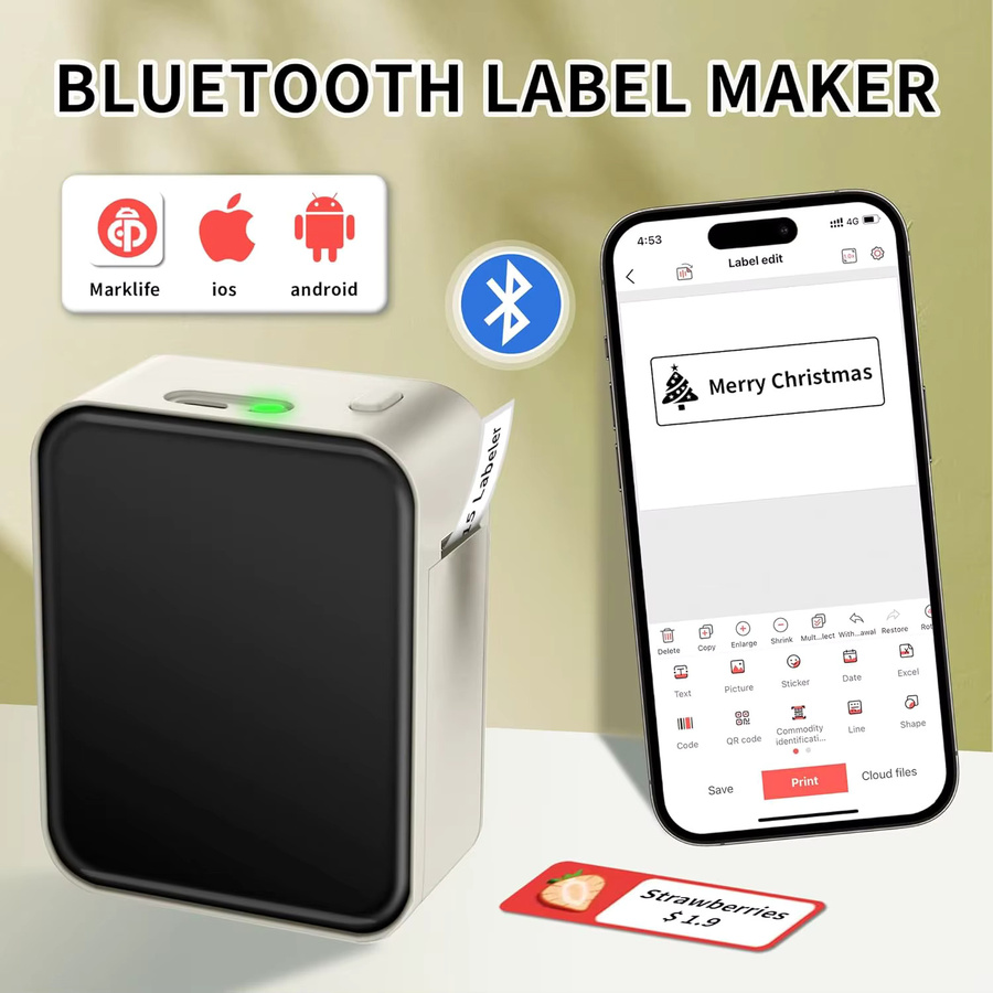 Marklife P15 Mini tragbarer Thermodrucker für selbstklebende Etiketten und Aufkleber ohne Tinte - Bild 2