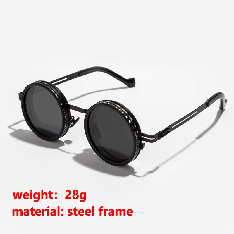 Julyrays Sonnenbrille, Rund, Vollrand, Edelstahl, Schwarz, Unisex - Bild 2