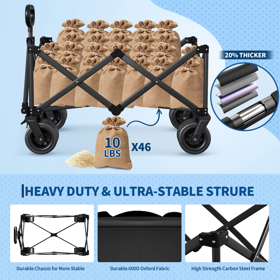 HiMISS Outdoor-Campingwagen mit 8-Zoll-Rädern und verstellbarem Griff aus 600D Oxford-Stoff, faltbarer Allterrain-Trolley für Picknick und Garten - Bild 3