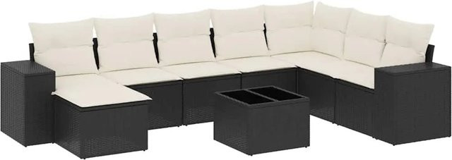 vidaXL 9-tlg Garten-Sofagarnitur in L-Form aus schwarzem PE-Rattan mit Kissen und pulverbeschichtetem Stahlgestell - Bild 1