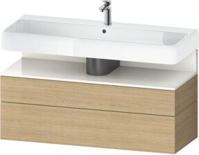 Duravit Waschtischunterschrank Qatego Wandmontiert in Weiß und Braun mit integrierter Beleuchtung und internen Schubladen B/T/H: 119 x 47 x 59 cm - Bild 1