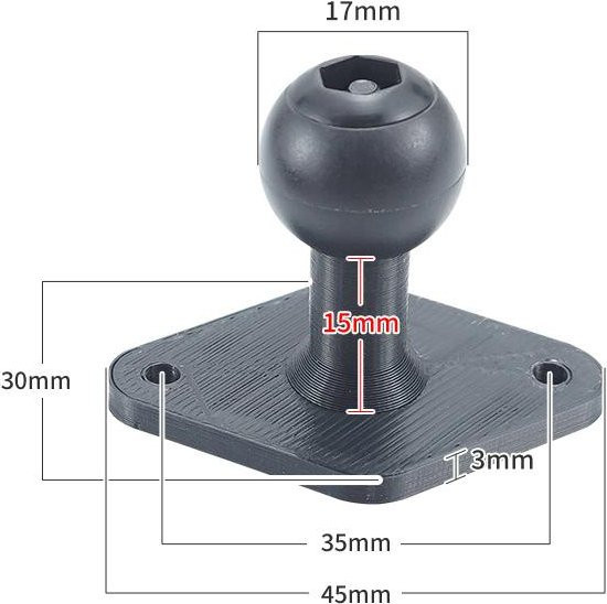 Kitchenm 17mm Kugelhalterung für Handy-GPS-Halterungen mit Diamant-Kugelgelenk oder quadratischer Montagebasis in Schwarz für Garmin Zumo und Tomtom A6 - Bild 1