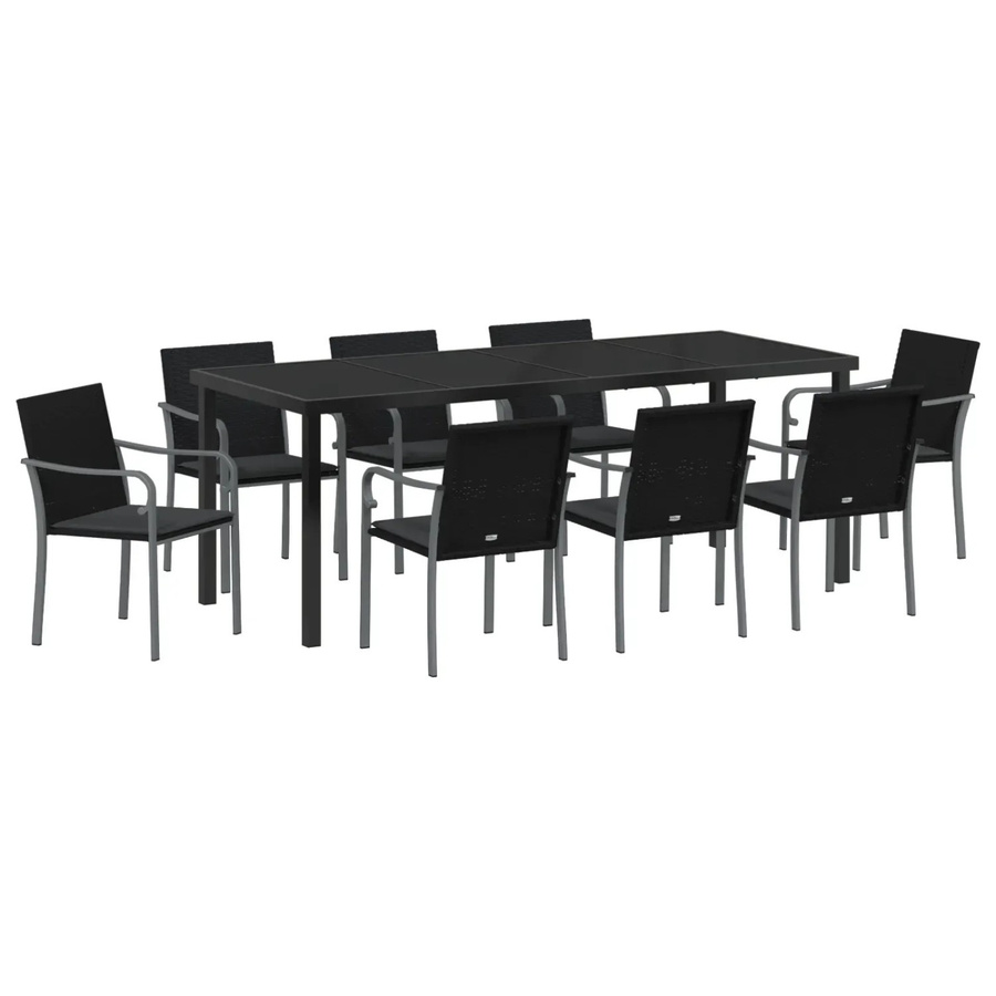 vidaXL Garten Essgruppe aus Poly-Rattan und Stahl in Schwarz, 9-teilig - Bild 2