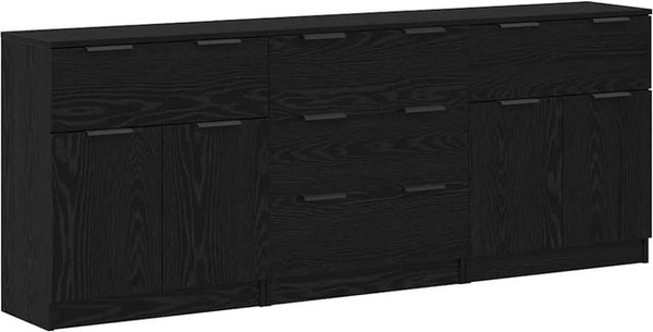 vidaXL Sideboard 3-teilig in Schwarz und Eichen-Optik, B/T/H: 60 x 30 x 70 cm