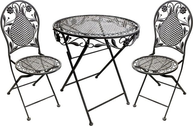 LEX 3-teiliges Bistroset Gartenset aus Metall in Grau klappbar - Bild 1