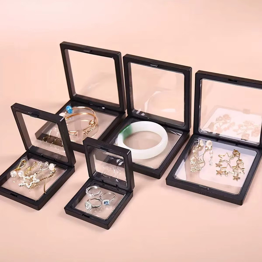 10 transparente schwebende Präsentationsboxen aus Kunststoff für Schmuck und Sammlerstücke, Farben: Transparent und Schwarz - Bild 2