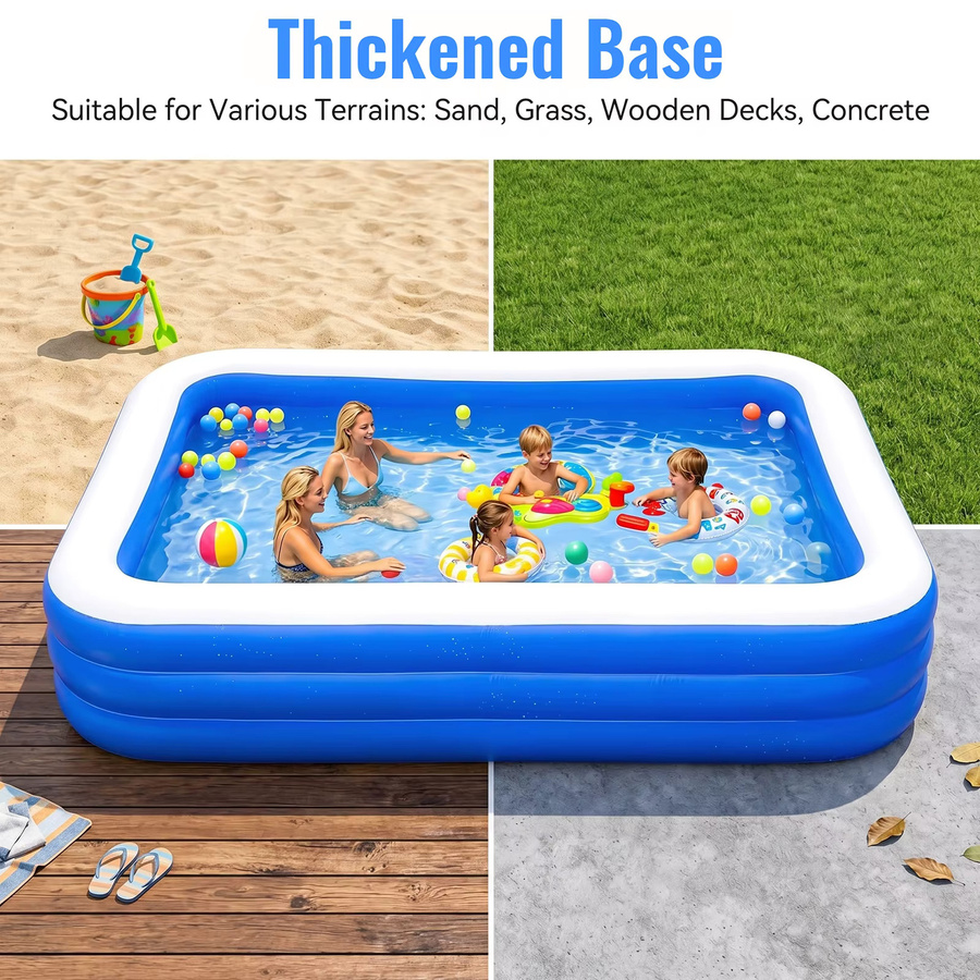 HGTUGO Aufblasbarer Rechteck-Pool aus PVC in Blau, B: 300 cm, T: 260 cm, H: 36 cm - Bild 4