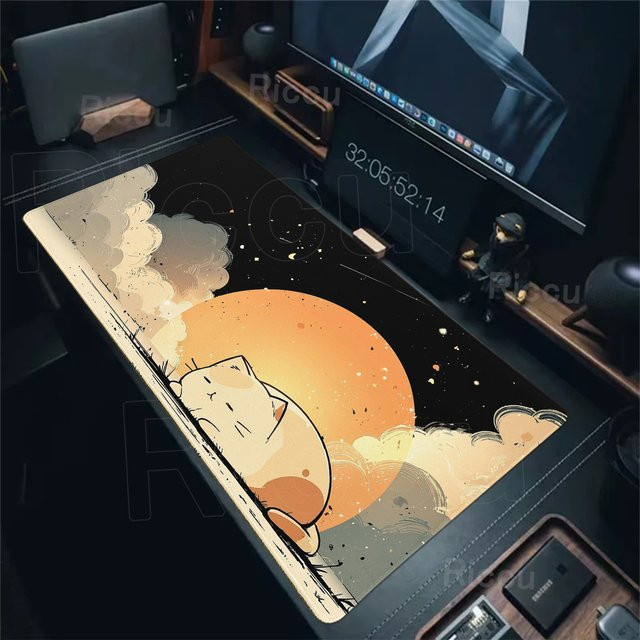 Riccu XXL Mauspad mit süßem weißem Katzenmotiv, Schreibtischunterlage im Kawaii-Design, B/T: 90 x 40 cm - Bild 1