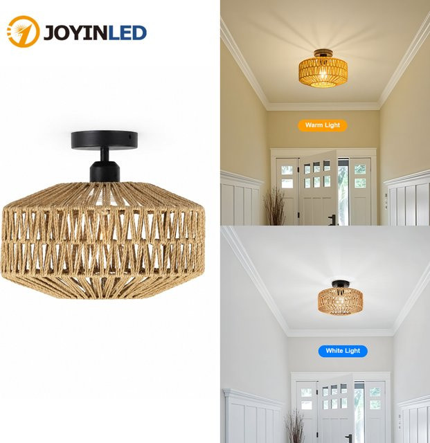 JOYINLED Rattan-Deckenleuchte in Braun, handgewebte Hängelampe für Schlafzimmer und moderne Heimdekoration, E27, Durchmesser: 30 cm - Bild 1