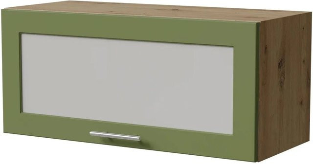 Feldmann-Wohnen Klapphängeschrank Brerra W4BS/80 WKF in Eiche Artisan und Farngrün Matt mit Glastüren und Soft-Close-Funktion, B/T/H: 80 x 32,5 x 36 cm - Bild 1