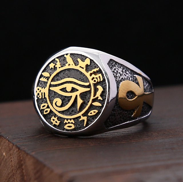 owlucky Ring, Ägyptisches Auge des Horus, Edelstahl, Vintage, Herren - Bild 1