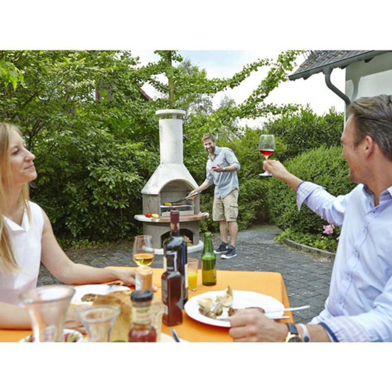 Buschbeck Rondo Gartengrillkamin in Weiß-Braun mit Holzfach und Grillrost - Bild 2