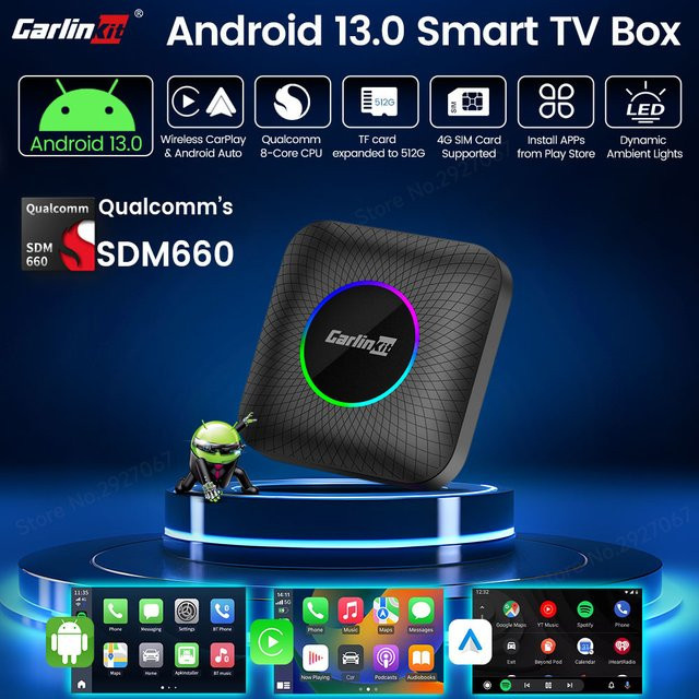 Carlinkit CarPlay Ai Box Android 13 SDM 660 Octa-Core Smart Car TV Box für OEM Autos, Schwarz - Bild 1