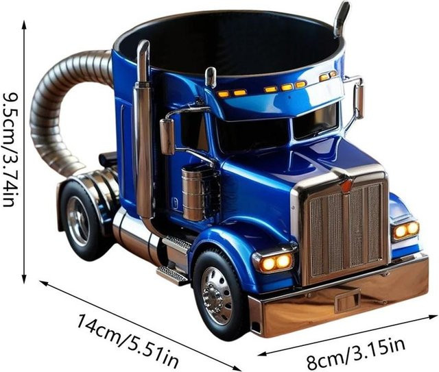 Pig Boutique LKW-Kaffeebecher in Sattelzug-Form, blauer Reisebecher für Heiß- und Kaltgetränke - Bild 1