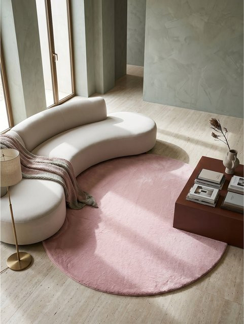 Waschbarer Kurzflorteppich NECKAR von Kadima Design, einfarbig, Rosa, Durchmesser: 120 cm - Bild 1