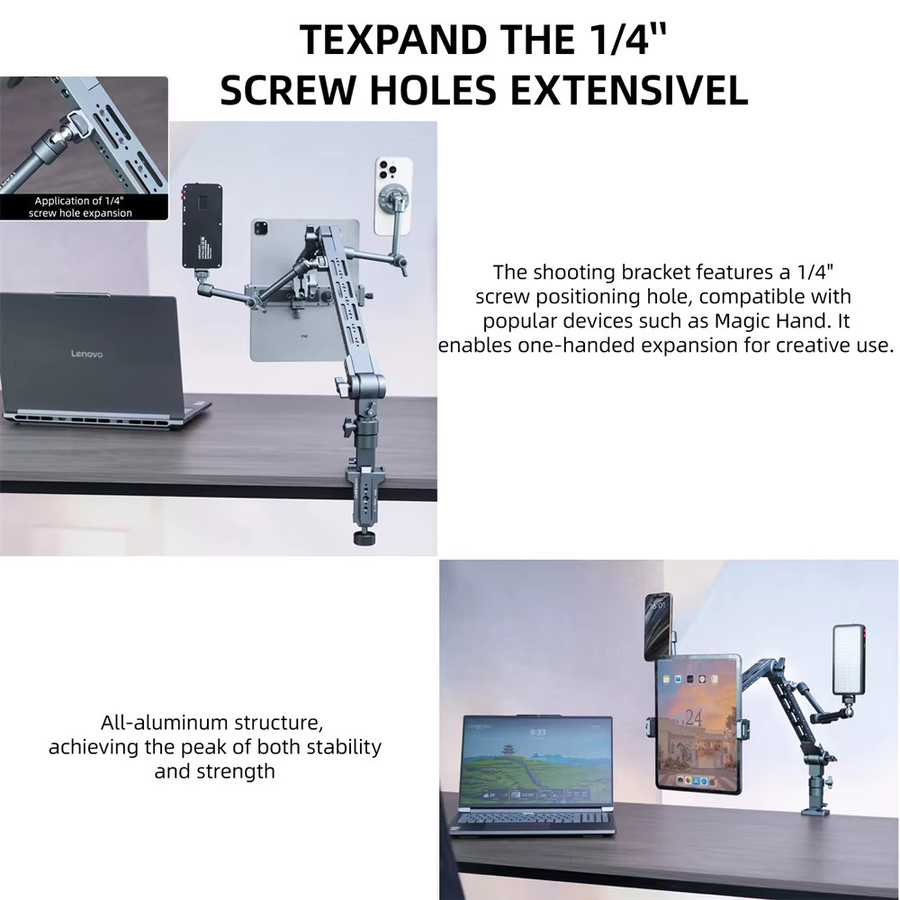 LEAPLIGHT Aluminium Magic Arm Overhead Cantilever Stativ Gelenkarm mit 1/4 Zoll C-Klemme Desktop-Kamerahalterung für Handy, iPad und Tablet - Bild 2