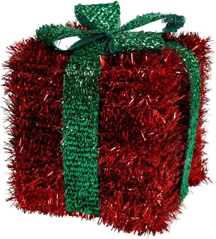 Buri Weihnachtsgeschenk Lametta in Rot mit Schleife als Weihnachtsdeko aus Kunststoff, Höhe: 13 cm - Bild 1