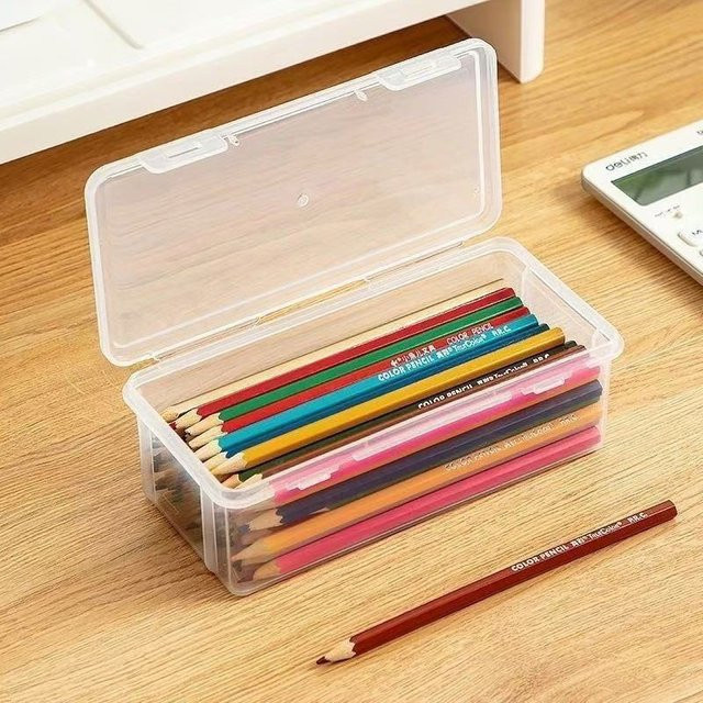 6er Set transparente Kunststoff-Stifteboxen als tragbare Aufbewahrung für Bleistifte, Ölpastelle und Kreide - Bild 1