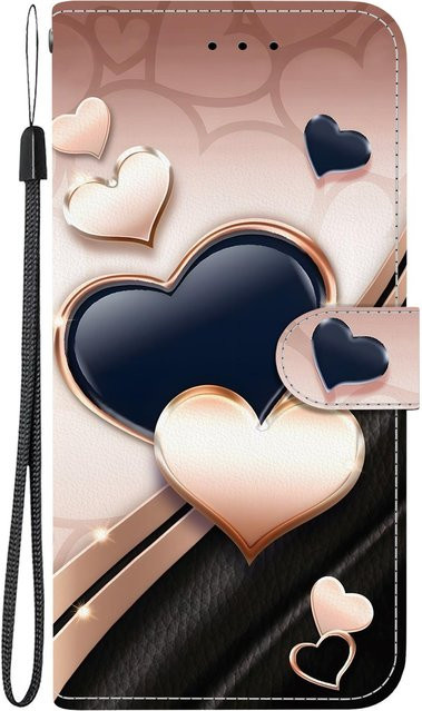 Handgefertigte PU-Leder-Klapphülle für Xiaomi Redmi Note 11 und Redmi Note 11S (4G) mit Herz/Rose Katze Design und Handschlaufe in Weiß - Bild 1