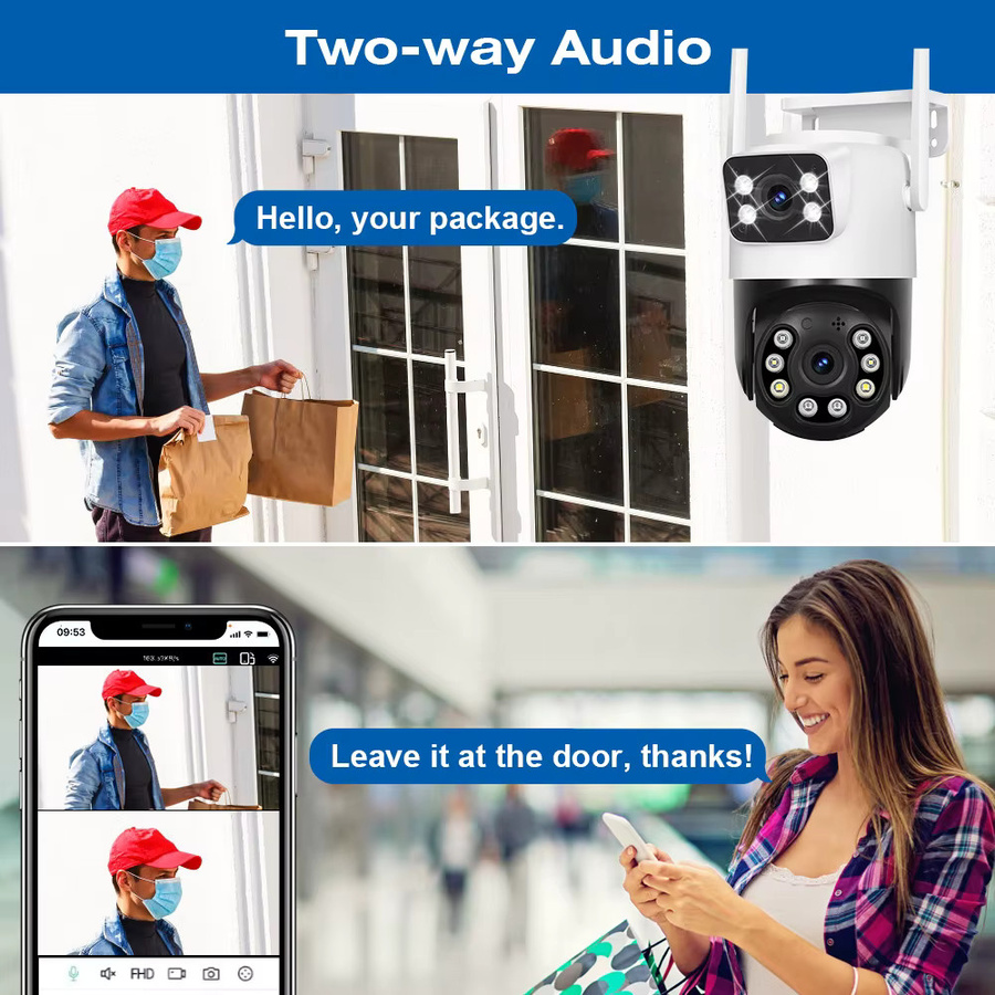 DDBROUGEN Dual Lens Wifi Outdoor Überwachungskamera 4K 8MP PTZ mit Nachtsicht, Dual Screen und menschlicher Erkennung, IP Sicherheit Kamera in Weiß - Bild 3