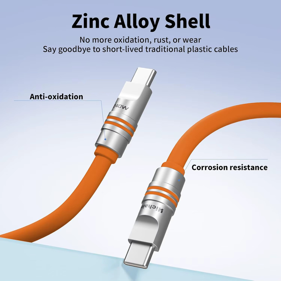 Hichain 2er-Pack USB C auf USB C Schnellladekabel PD240W aus weichem Flüssigsilikon und Zinklegierung in Orange - Bild 2