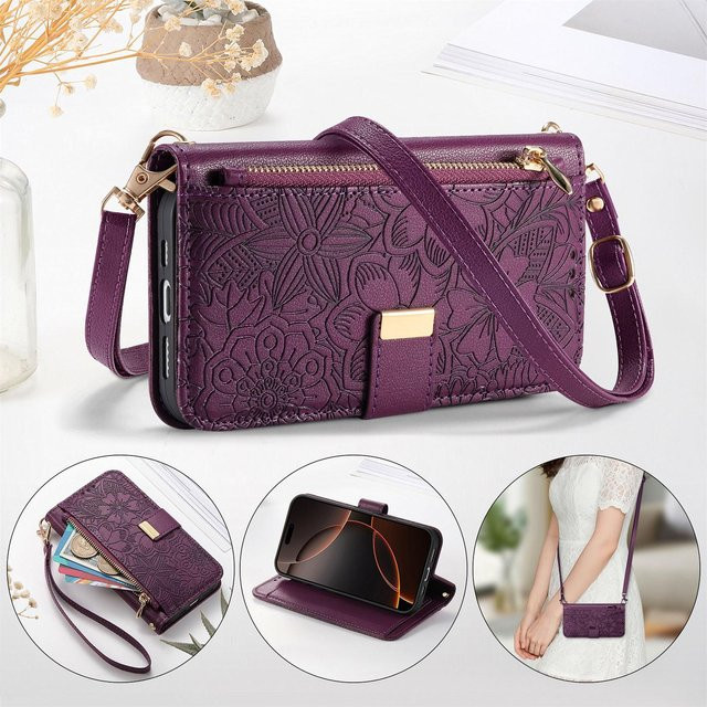 Leder Umhänge-Ledertasche für Samsung Galaxy S26 S25 S24 S23 S22 in Purple mit Kartenfach und Ständerfunktion - Bild 1