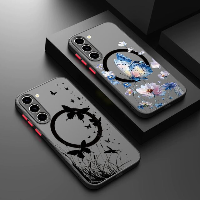 Magnetische Handyhülle mit Schmetterlings-Print für Samsung Galaxy S26 S25 S24 S23 Ultra Plus FE A56 A55 A36 A16 A54 in Schwarz und Multicolour - Bild 1