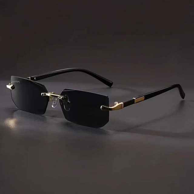 Randlose Sonnenbrille, quadratisch, Unisex, schwarz, Kunststoff - Bild 1