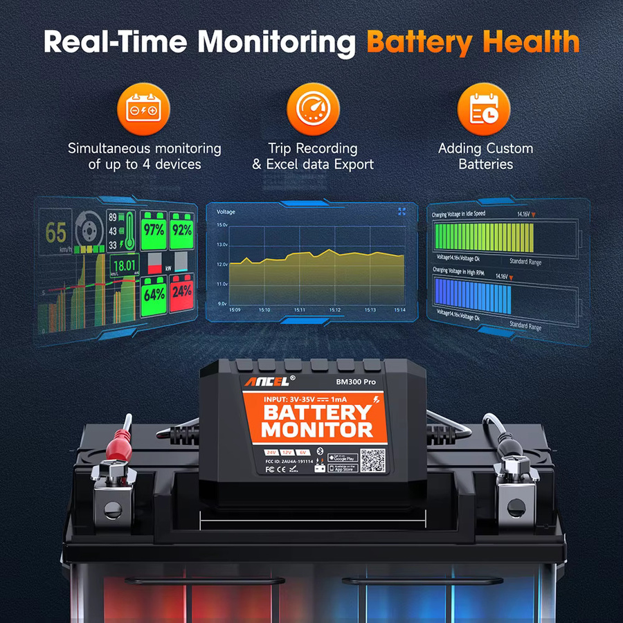 ANCEL BM300 Pro Bluetooth Auto Batterie Tester für 6V 12V 24V Systeme in Schwarz - Bild 2