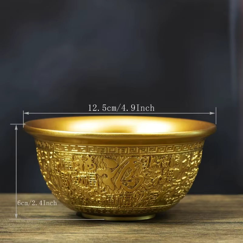 Dekorative orientalische Schale aus Messing und Kupfer in Gold, rund und geometrisch gestaltet - Bild 2