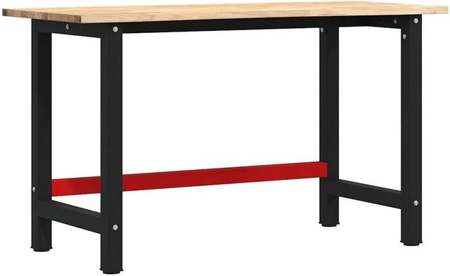 vidaXL Werkbank aus Massivholz Eiche und pulverbeschichtetem Metall, Farbe: Eiche/Schwarz, B/T/H: 140 x 60 x 81,5 cm - Bild 1