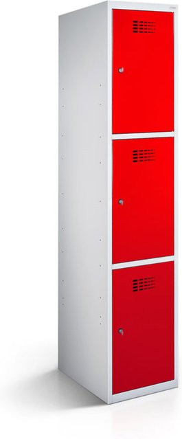 rotstahl Fächerschrank mit 3 Fächern, Farbe Rot, Korpus Lichtgrau, B/T/H: 40 x 50 x 180 cm - Bild 1