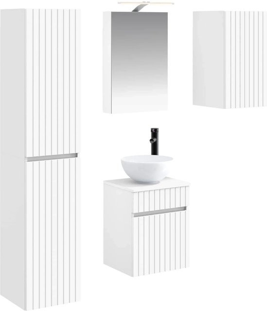 vidaXL Badezimmerschrank-Set 5-teilig in Weiß mit LED-Beleuchtung und Spiegelschrank, modern, B/T/H: 40 x 10,5 x 60,5 cm - Bild 1