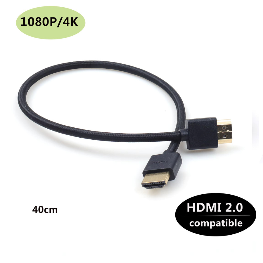 LANO HDMI 2.0 Nylonkabel für 1080P und 4K, Stecker-zu-Stecker, Schwarz/Rot, Länge: 40 cm - Bild 1