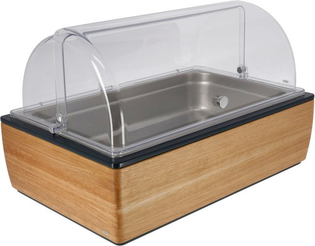VEGA Buffetvitrine Montana hoch in Eiche, Transparent und Edelstahl, B/T/H: 35.2 x 55.4 x 29.9 cm - Bild 1