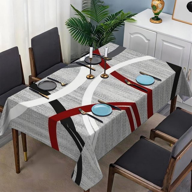 Rechteckige Tischdecke von JMG Household Supplies mit modernem geometrischem Muster in Grau, wasserabweisend und waschbar, B/T: 90 x 140 cm - Bild 1