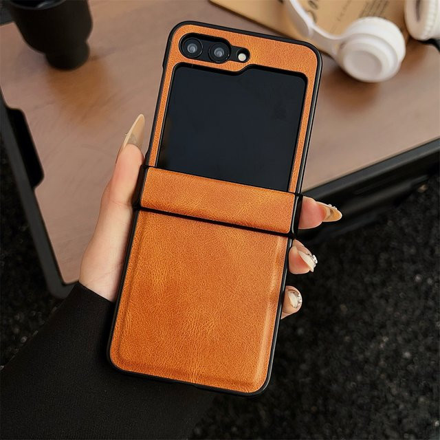 Samsung Galaxy Z Flip 7 FE 6 5 4 Handyhülle aus Retro Business PU-Leder in Braun mit Scharnierabdeckung und Stoßschutz - Bild 1