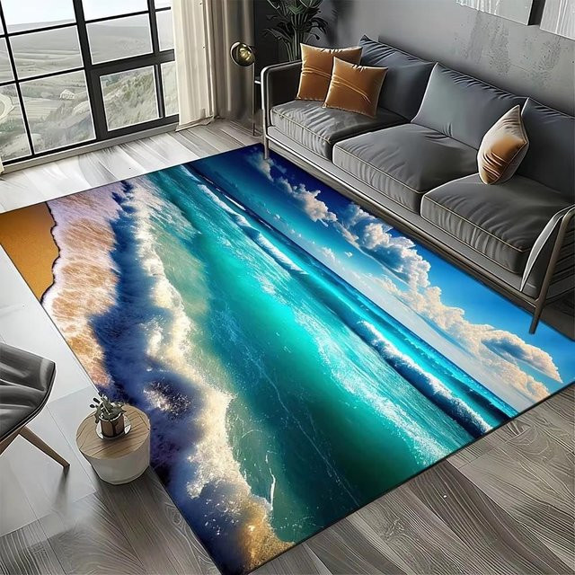 Rutschfester Teppich Lodestar in Blau im Küstenstrand-Meeresstil für Wohnzimmer und Kinderzimmer, B/T: 80 x 120 cm - Bild 1