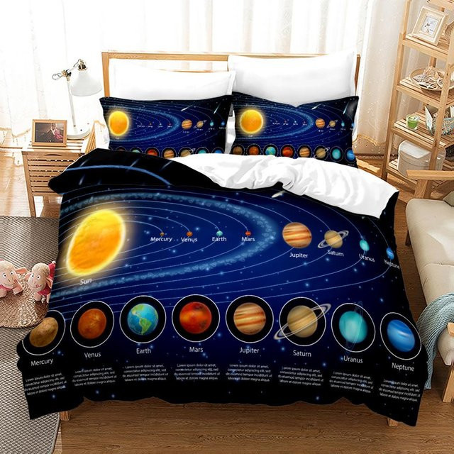Weltraum Bettwäsche Set für Kinder mit Planet Motiv in Blau, Microfaser Bettbezug und Kissenbezug, B/T/H: 240 x 220 cm und 135 x 200 cm - Bild 1